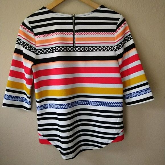 Bar III Striped Top 3/4 Sleeve w/Zipped Back, Size - Medium - Picture 7 of 8